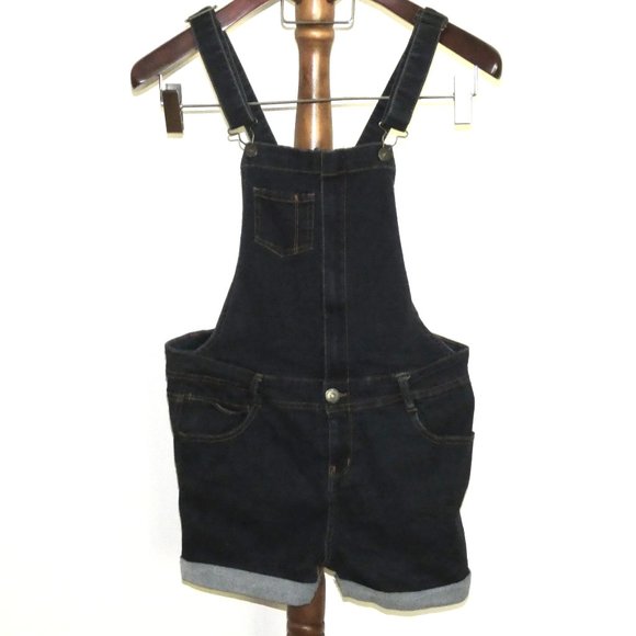 Wallflower Cuffed Stretch Denim Shortalls/Bib Overall Shorts - Picture 1 of 5
